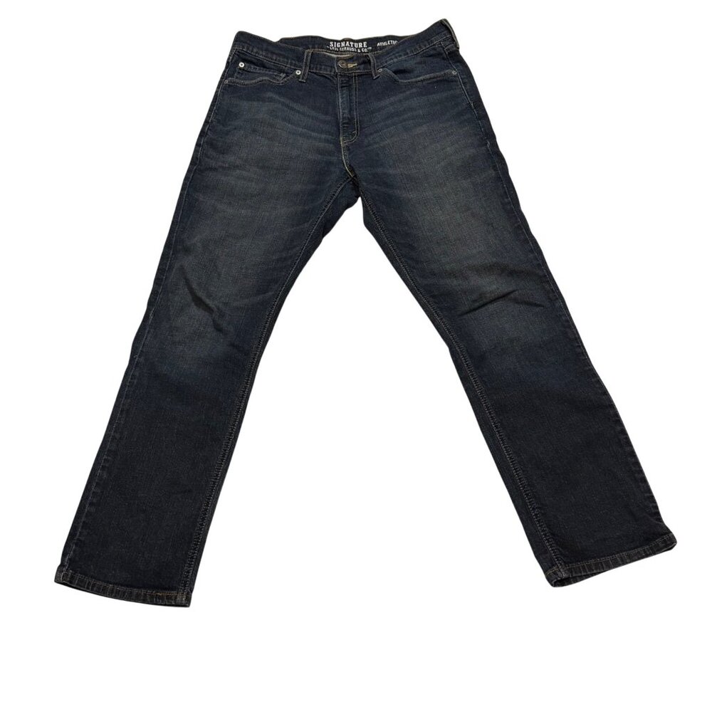 Signature Levi Strauss & Co Mens Straight Fit Jeans Size 32x29 Hemmed Blue Denim